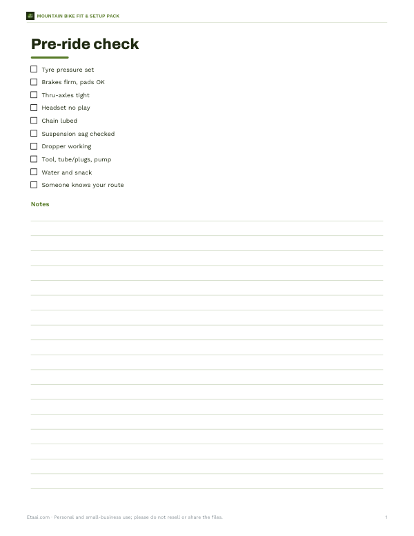 Preview of Printable Pre-Ride Check