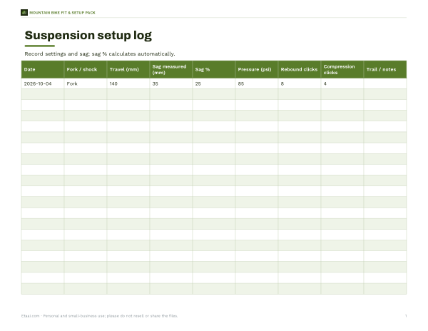 Preview of Printable MTB Suspension Setup Log